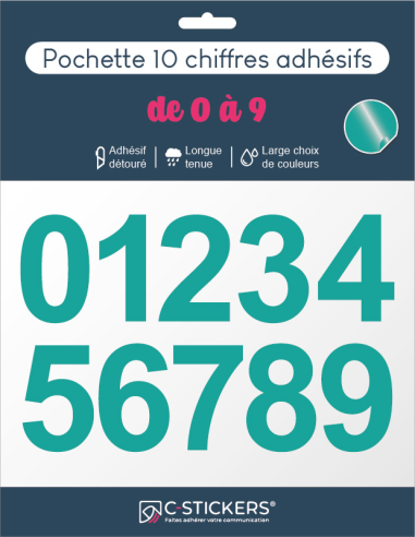 10 Chiffres Autocollants Turquoises de 0 à 9