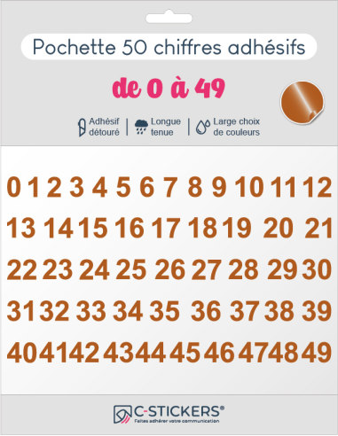 50 chiffres autocollants terracottas de 0 à 49