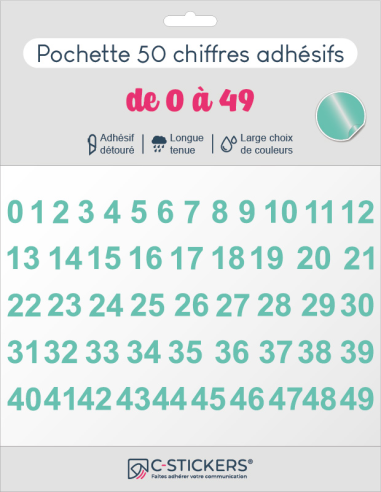50 chiffres autocollants Verts Menthes de 0 à 49