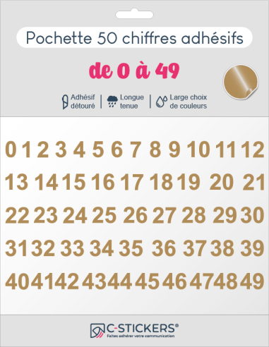 50 chiffres autocollants Marrons Clairs de 0 à 49