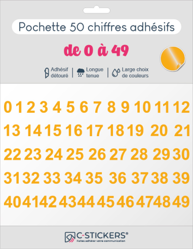 50 chiffres autocollants Abricots de 0 à 49