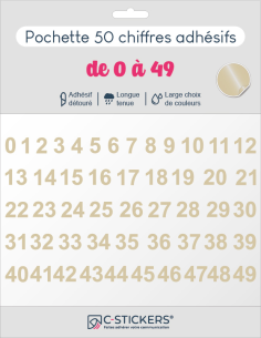 50 chiffres autocollants Beiges de 0 à 49