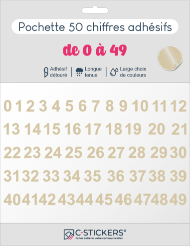 50 chiffres autocollants Beiges de 0 à 49